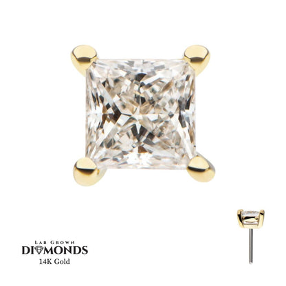 14Kt Gold 4 Prong Setting Princess Cut Clear Lab-Grown Diamond Threadless Top