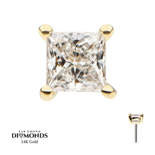 14Kt Gold 4 Prong Setting Princess Cut Clear Lab-Grown Diamond Threadless Top