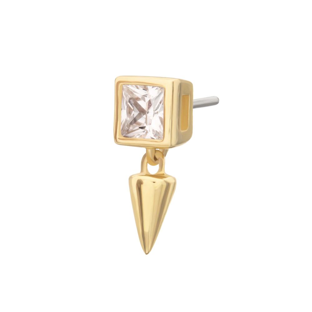 14Kt-Gold Threadless Bezel Princess Cut Lab-Grown Diamond Top with Spike Dangle