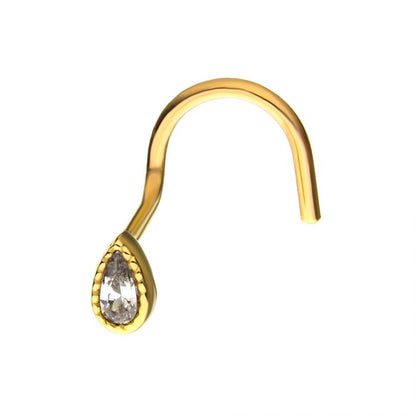 14kt Yellow Gold Pear-Shaped Clear CZ Nose Screw