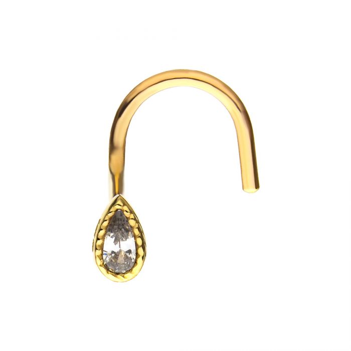 14kt Yellow Gold Pear-Shaped Clear CZ Nose Screw