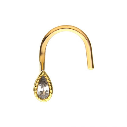 14kt Yellow Gold Pear-Shaped Clear CZ Nose Screw