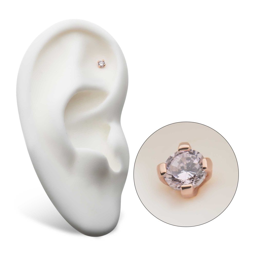 14Kt Rose Gold Threadless with Prong Set Round CZ Top