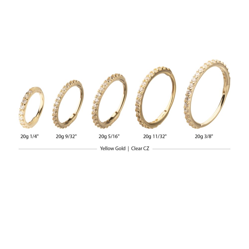 20g 14Kt Gold Prong Set 1mm Eternity Round Gem Side Facing Hinged Segment Clicker