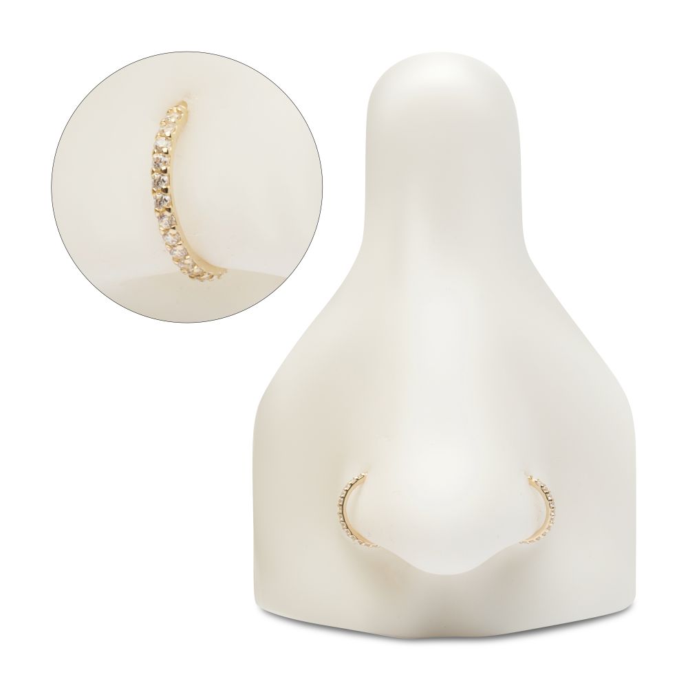 20g 14Kt Gold Prong Set 1mm Eternity Round Gem Side Facing Hinged Segment Clicker