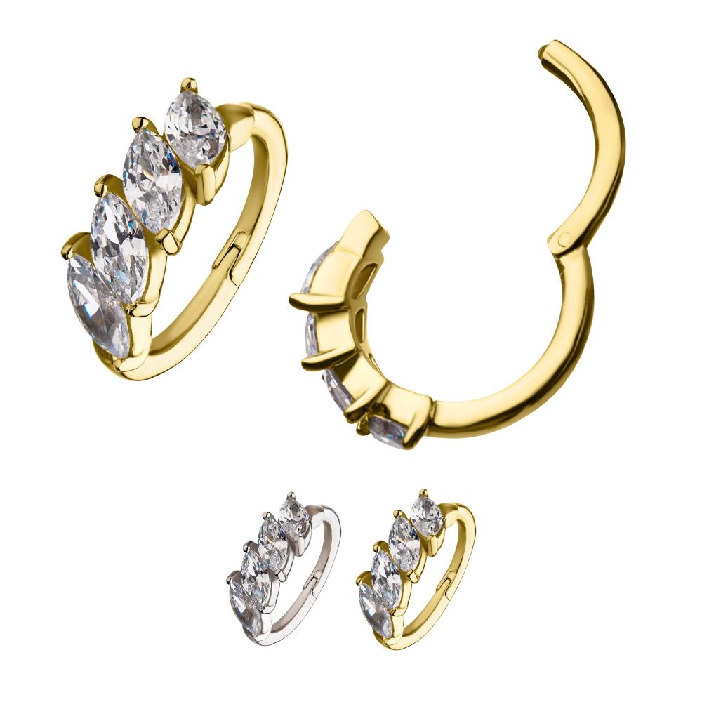 14Kt Gold Prong Set 4-Clear CZ Gem Hinged Segment Clicker
