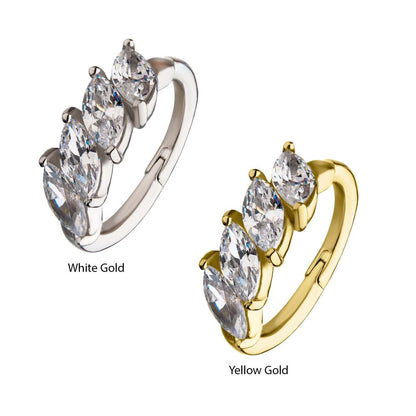 14Kt Gold Prong Set 4-Clear CZ Gem Hinged Segment Clicker