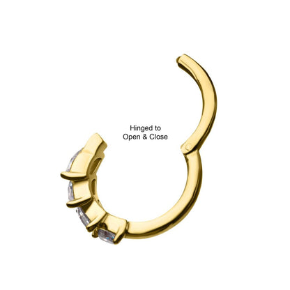 14Kt Gold Prong Set 4-Clear CZ Gem Hinged Segment Clicker