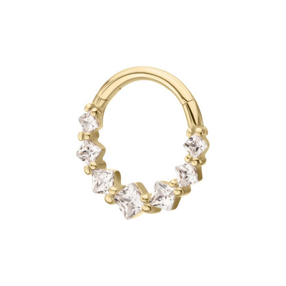 14Kt Yellow Gold Prong Set Princess Gem Cluster Front Facing Hinged Segment Clicker