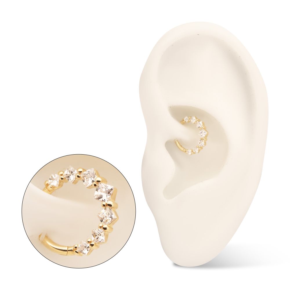 14Kt Yellow Gold Prong Set Princess Gem Cluster Front Facing Hinged Segment Clicker