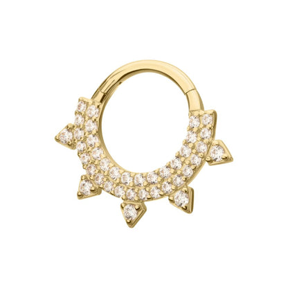 14Kt Yellow Gold Double Row Pave Gem with Spike Front Facing Hinged Segment Clicker