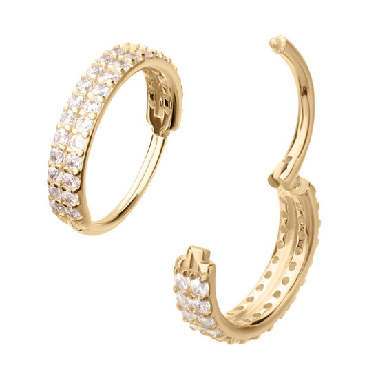 14Kt Yellow Gold Double Row Pave Gem Side Facing Hinged Segment Clicker