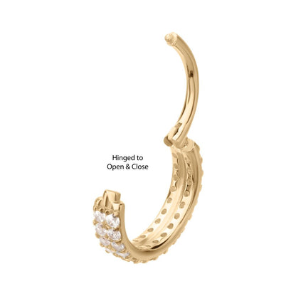 14Kt Yellow Gold Double Row Pave Gem Side Facing Hinged Segment Clicker