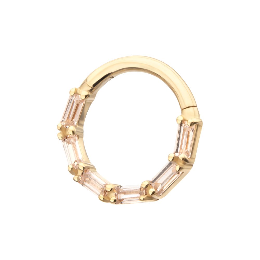 14Kt Yellow Gold 6-Cluster Baguette Prong Gem Front Facing Hinged Segment Clicker