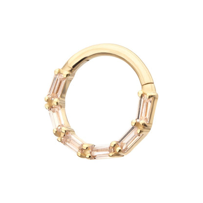 14Kt Yellow Gold 6-Cluster Baguette Prong Gem Front Facing Hinged Segment Clicker