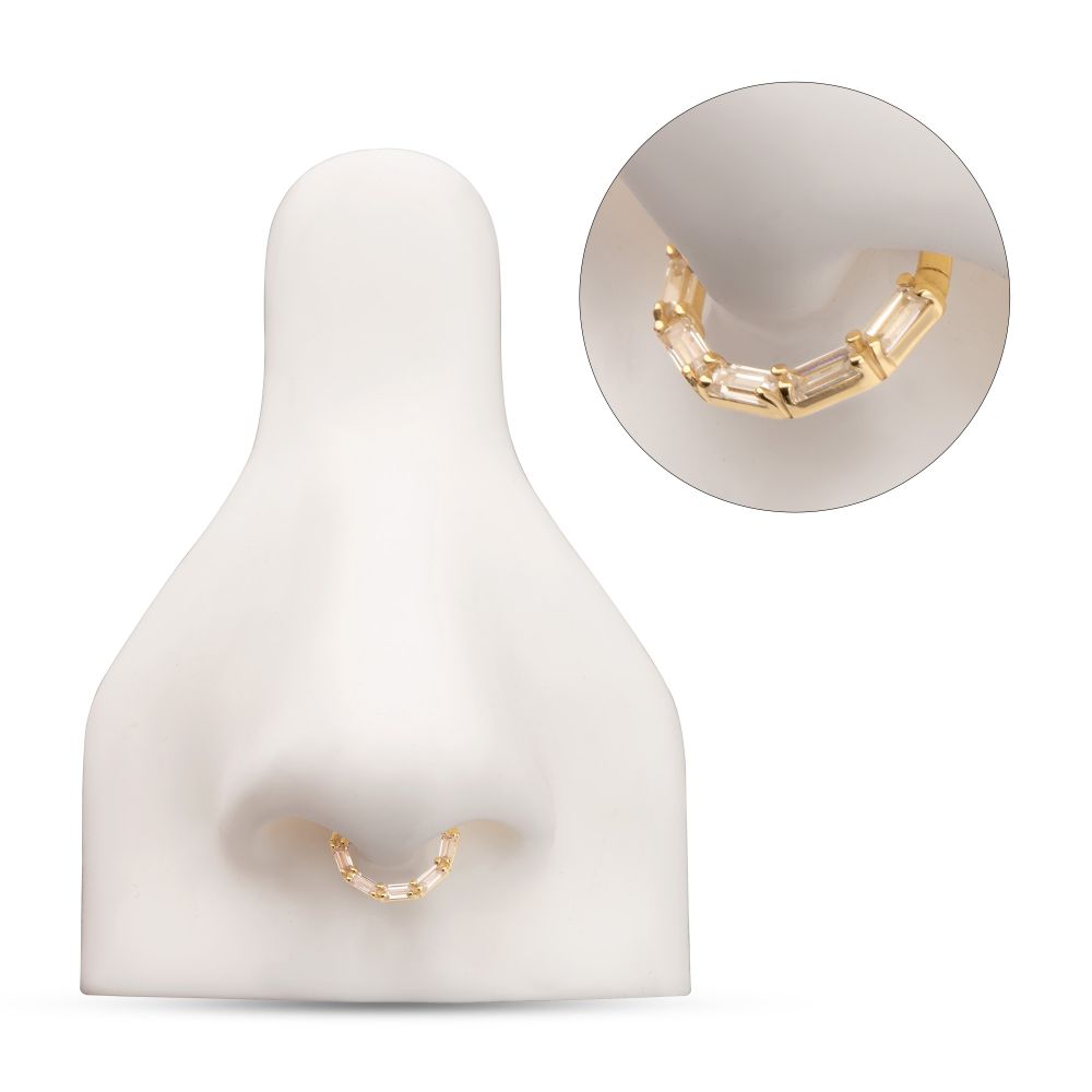 14Kt Yellow Gold 6-Cluster Baguette Prong Gem Front Facing Hinged Segment Clicker