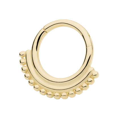 14Kt Yellow Gold 15 Bead Cluster Double Hoop Front Facing Hinged Segment Clicker