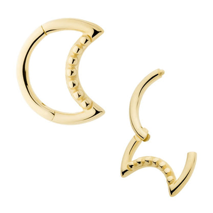 14Kt Yellow Gold 7 Bead Cluster Crescent Moon Shape Front Facing Hinged Segment Clicker