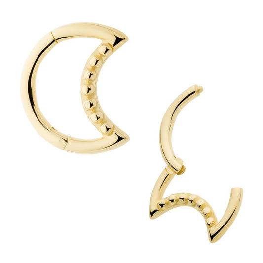 14Kt Yellow Gold 7 Bead Cluster Crescent Moon Shape Front Facing Hinged Segment Clicker