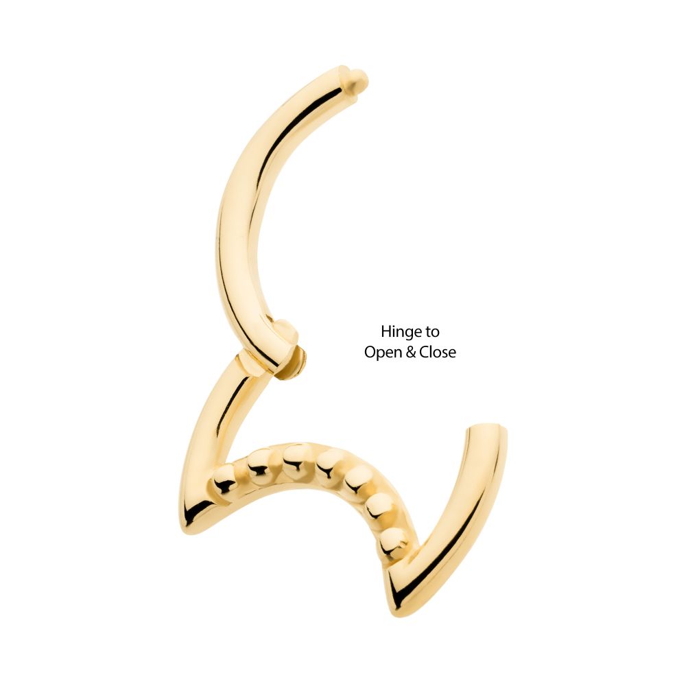 14Kt Yellow Gold 7 Bead Cluster Crescent Moon Shape Front Facing Hinged Segment Clicker