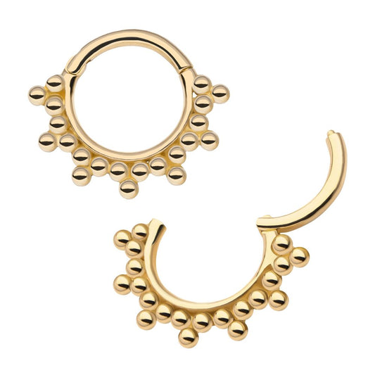 14Kt Yellow Gold 7-Cluster Tri Beads Front Facing Hinged Segment Clicker