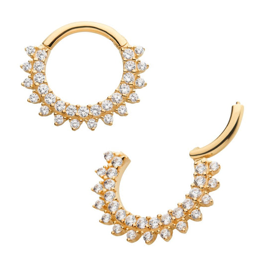 14Kt White Gold Two Row Prong Set Gem Cluster Front Facing Hinged Segment Clicker