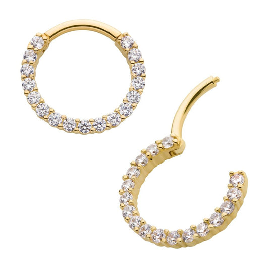 14Kt Yellow Gold with Prong Set Full Clear CZ Front Facing Hinged Segment Clicker