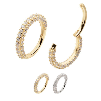 14Kt Gold 3 Row Prong Set Gem Hinged Segment Clicker