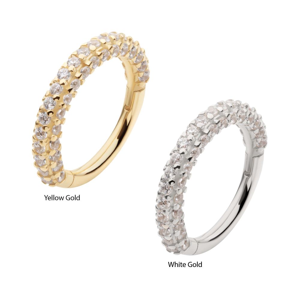 14Kt Gold 3 Row Prong Set Gem Hinged Segment Clicker