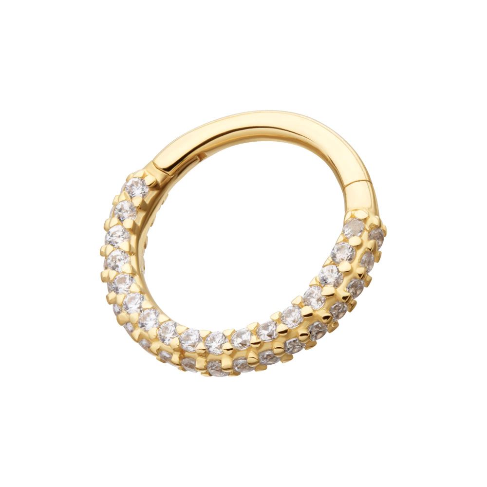 14Kt Gold 3 Row Prong Set Gem Hinged Segment Clicker