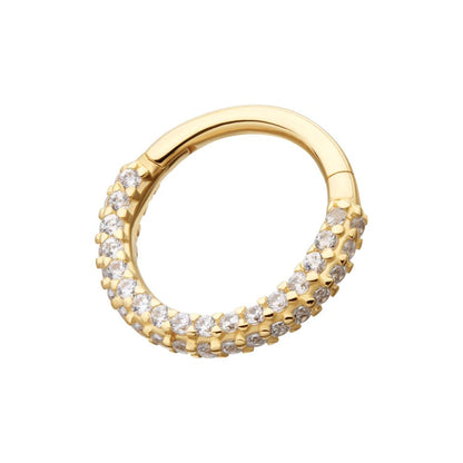 14Kt Gold 3 Row Prong Set Gem Hinged Segment Clicker