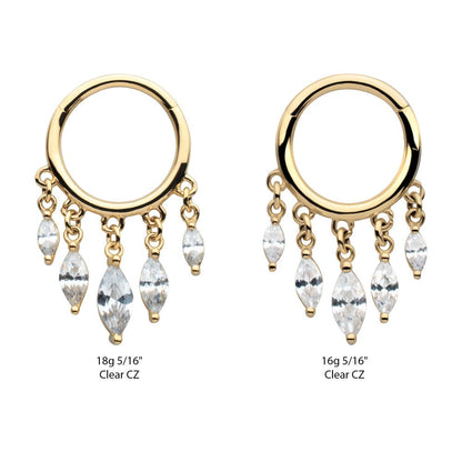 14Kt Yellow Gold 5 Marquise CZ Dangle Charm Hinged Segment Clicker