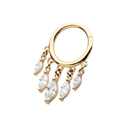 14Kt Yellow Gold 5 Marquise CZ Dangle Charm Hinged Segment Clicker