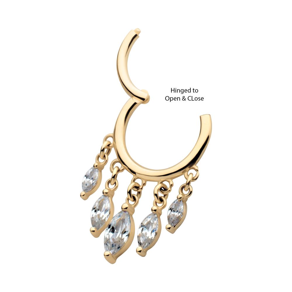 14Kt Yellow Gold 5 Marquise CZ Dangle Charm Hinged Segment Clicker