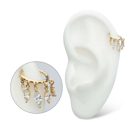 14Kt Yellow Gold 5 Marquise CZ Dangle Charm Hinged Segment Clicker