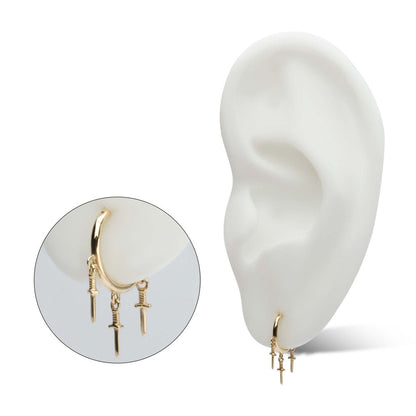 14Kt Yellow Gold Triple Dagger Dangle Charm Hinged Segment Clicker