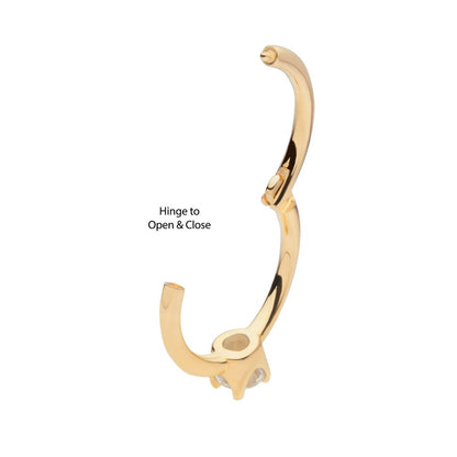 14Kt Yellow Gold with Prong Set Single Clear CZ Side Facing Hinged Segment Clicker