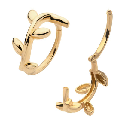 14Kt Yellow Gold with Curvy Leaf Design Side Facing Hinged Segment Clicker