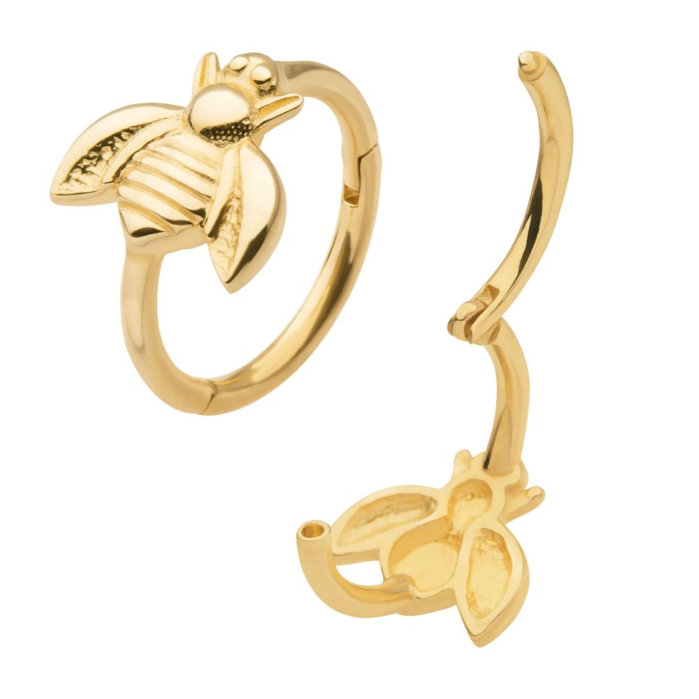 14Kt Yellow Gold with Bee Design Side Facing Hinged Segment Clicker