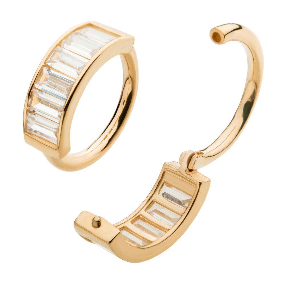 14Kt Gold with 6 Baguette Clear CZ Side Facing Hinged Segment Clicker