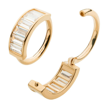 14Kt Gold with 6 Baguette Clear CZ Side Facing Hinged Segment Clicker