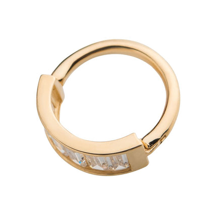 14Kt Gold with 6 Baguette Clear CZ Side Facing Hinged Segment Clicker