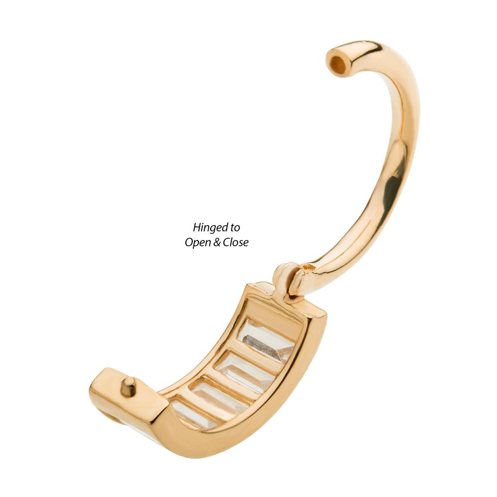 14Kt Gold with 6 Baguette Clear CZ Side Facing Hinged Segment Clicker