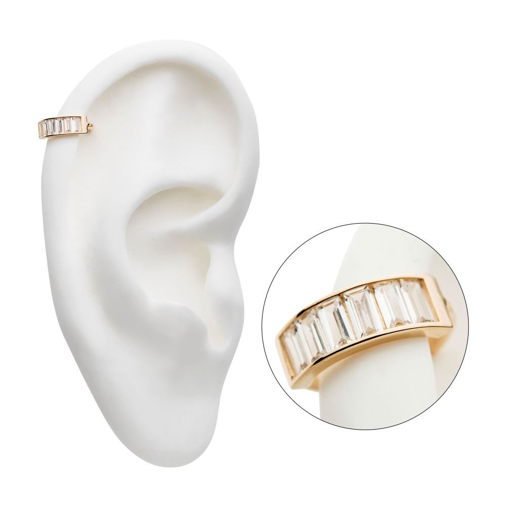 14Kt Gold with 6 Baguette Clear CZ Side Facing Hinged Segment Clicker