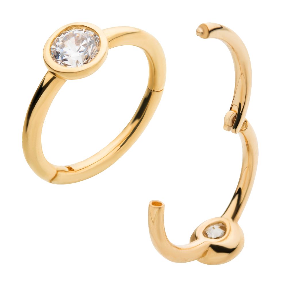 14Kt Yellow Gold with Bezel Set Clear CZ Side Facing Hinged Segment Clicker