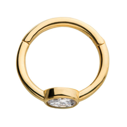 14Kt Yellow Gold with Bezel Set Clear CZ Side Facing Hinged Segment Clicker