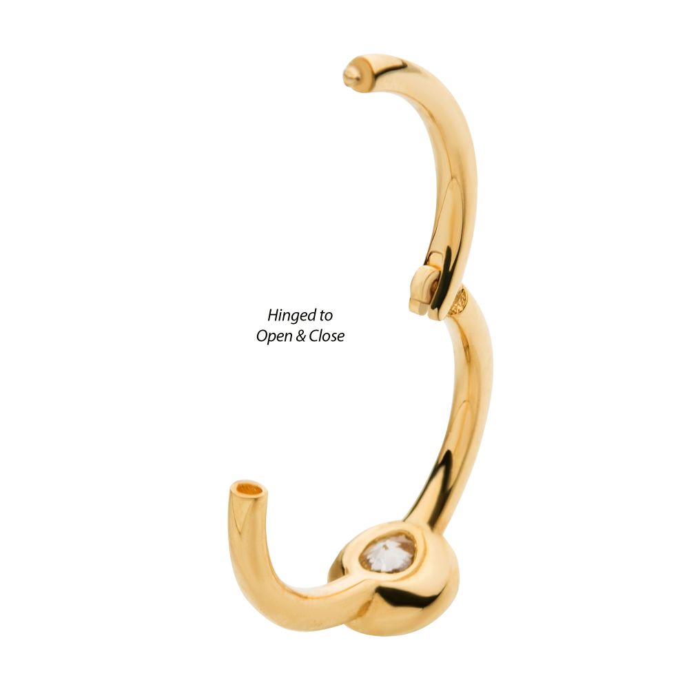 14Kt Yellow Gold with Bezel Set Clear CZ Side Facing Hinged Segment Clicker