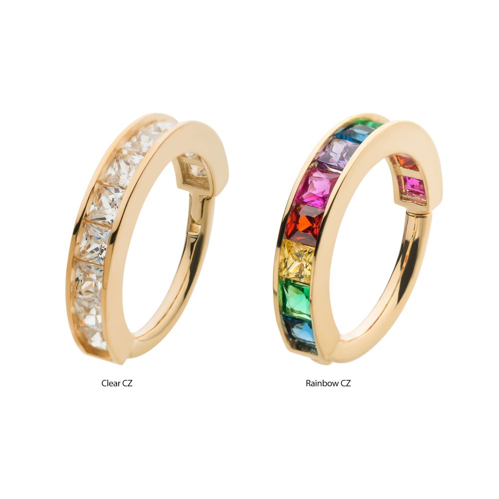 14Kt Yellow Gold with Princess Gem Side Facing Hinged Segment Clicker