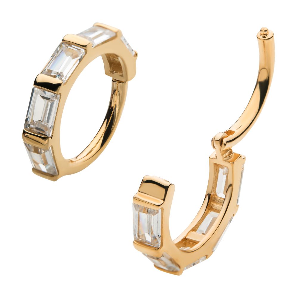 14Kt Yellow Gold with Baguette Clear CZ Side Facing Hinged Segment Clicker