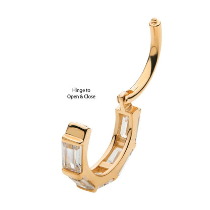 14Kt Yellow Gold with Baguette Clear CZ Side Facing Hinged Segment Clicker
